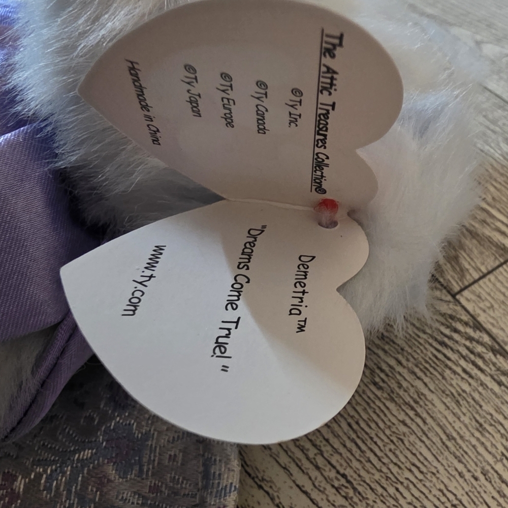 Ty Demetria Plush Bear with Purple Collar and Iridescent Wings - Picture 2 of 4